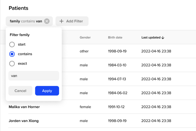 Adding and combining filters to the list view